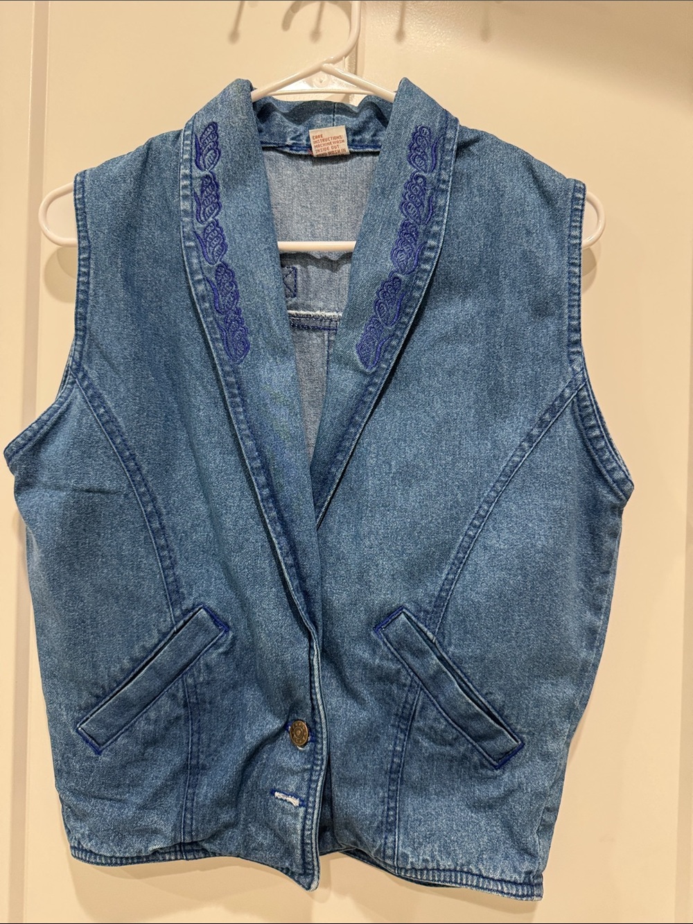 Denim Vest with Embroidered Shawl Collar vintage